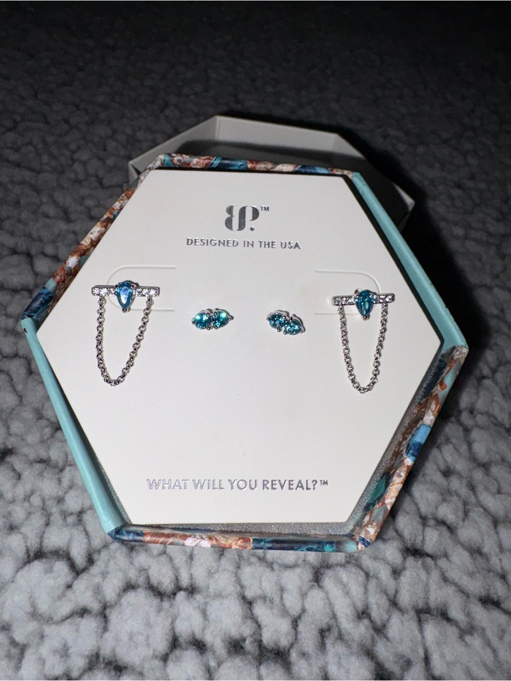 bp Teardrop & Marquise Blue Crystal Chain Ear Jackets and Studs